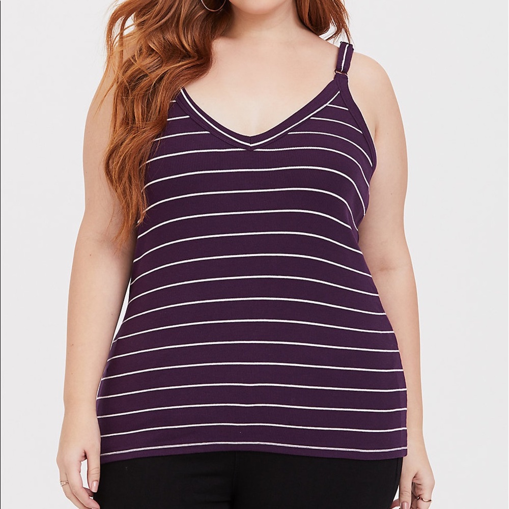 Torrid Purple and White Stripes Rib Tank Top